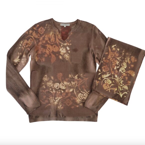 MARIKA CHARLES tie dye print Cashmere sweater & scarf sz 2 M - Picture 2 of 7